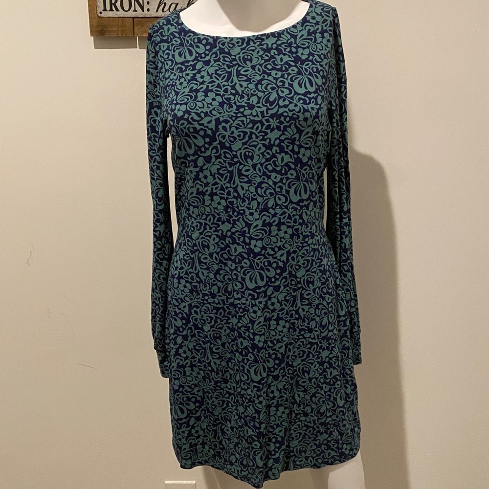 Boden Teal and Navy Long Sleeve Dress